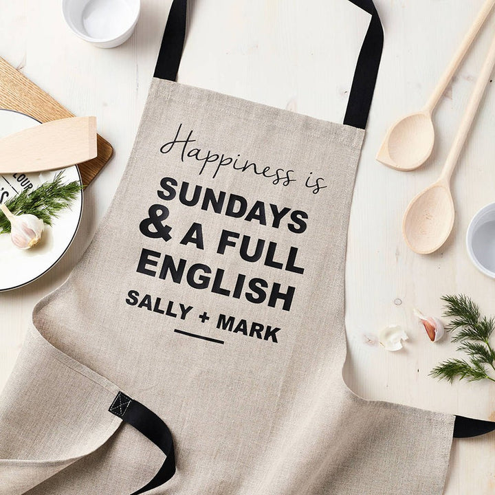 Personalised 'Happiness is' Luxury Linen Apron