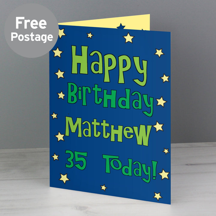 Personalised Happy Birthday Blue Star Card