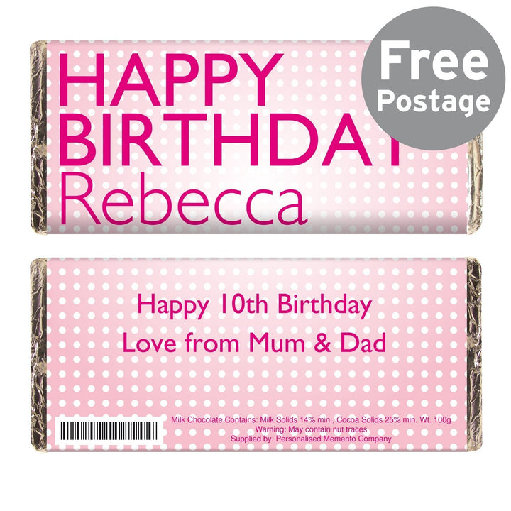Personalised Happy Birthday Pink Dots Milk Chocolate Bar