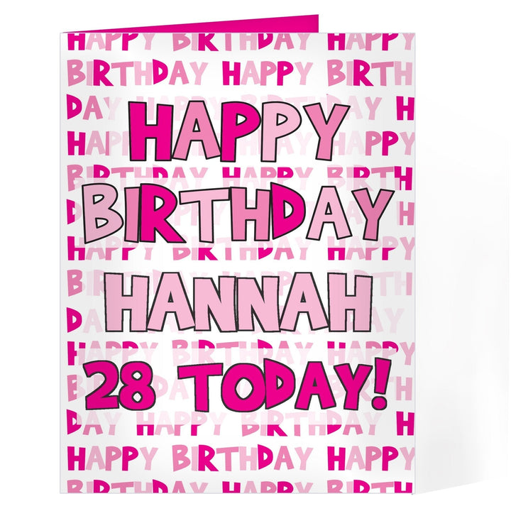 Personalised Happy Birthday Pink Text Card