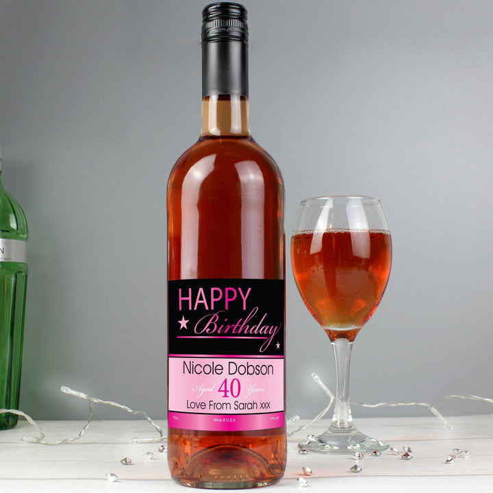 Personalised Happy Birthday Rose Wine