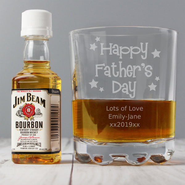 Personalised Happy Father's Day Glass & Bourbon Whiskey Miniature Set