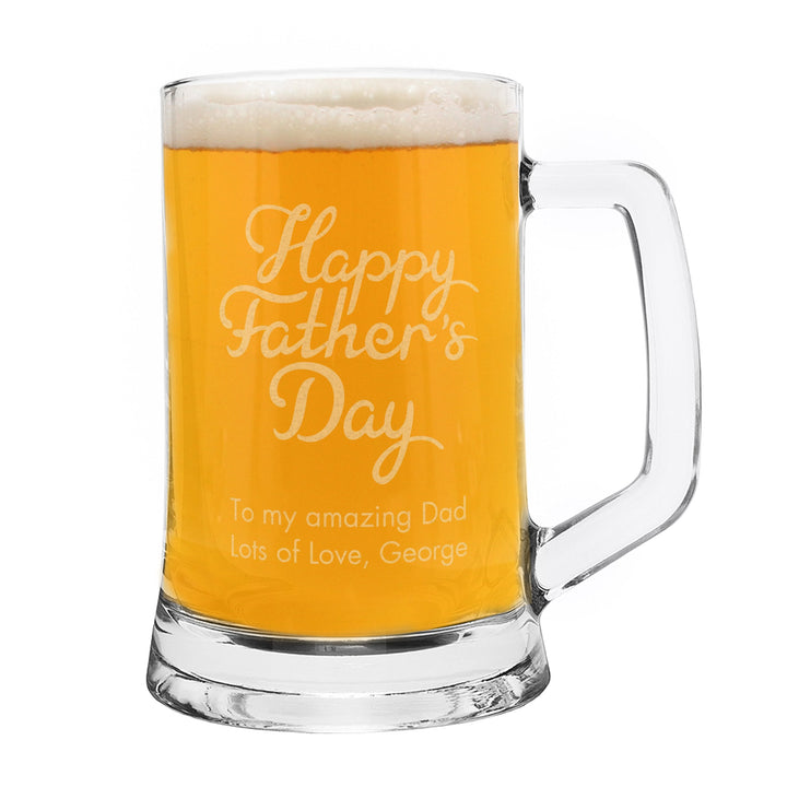 Personalised Happy Father's Day Glass Pint Stern Tankard