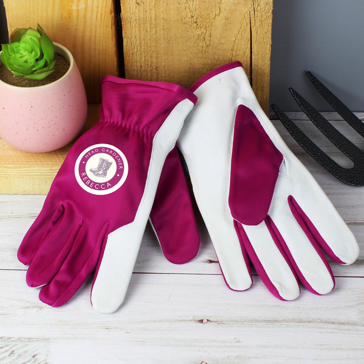 Personalised Head Gardener Medium Fushia Gardening Gloves