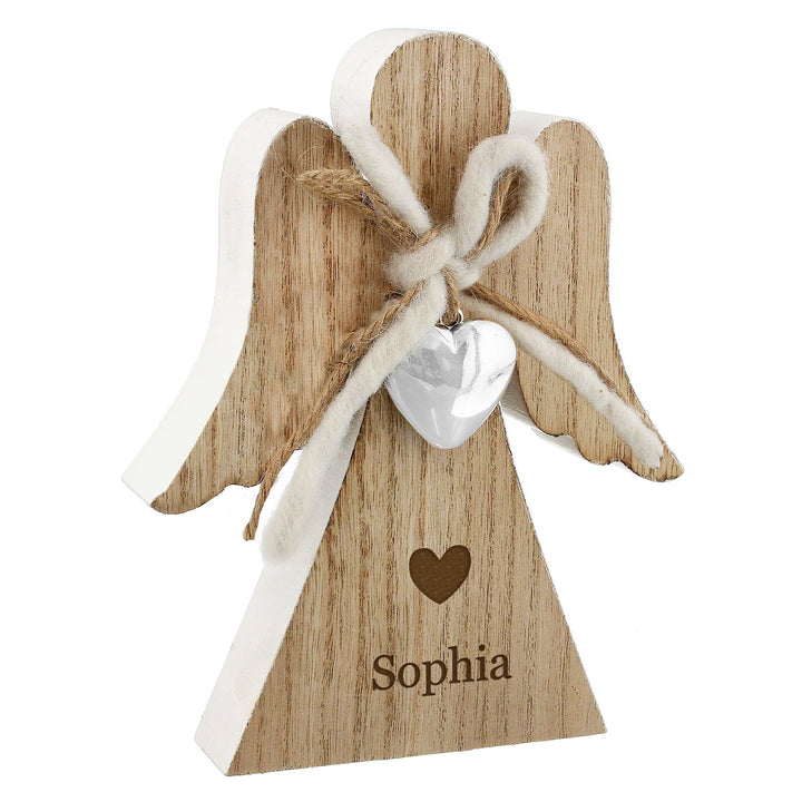 Personalised Heart Motif Rustic Wooden Angel