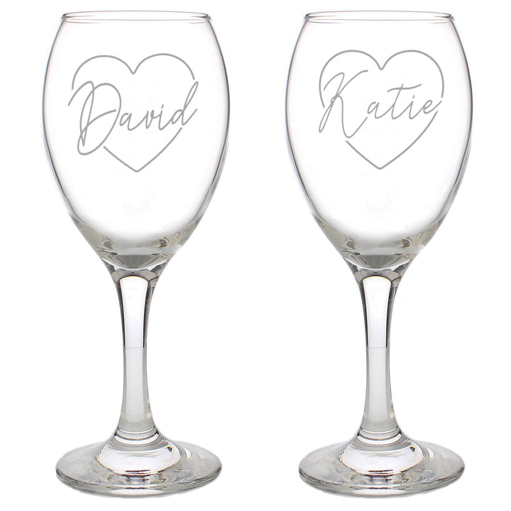 Personalised Heart Name Wine Glass Set (2 Wine Glasses)