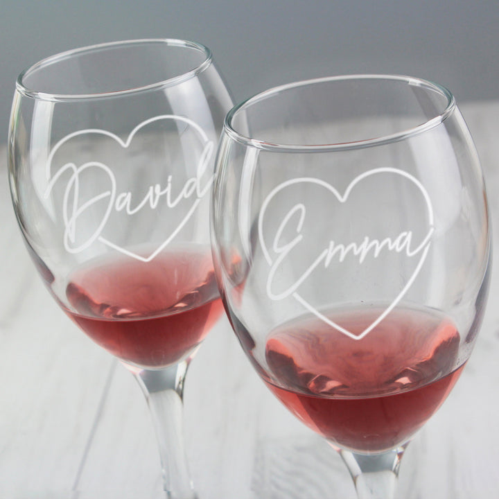 Personalised Heart Name Wine Glass Set (2 Wine Glasses)