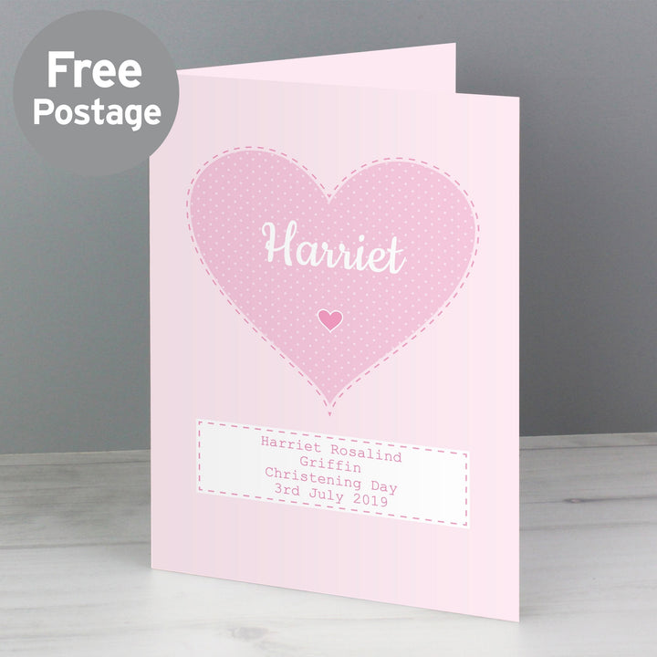 Personalised Heart Stitch & Dot Baby Girl Card