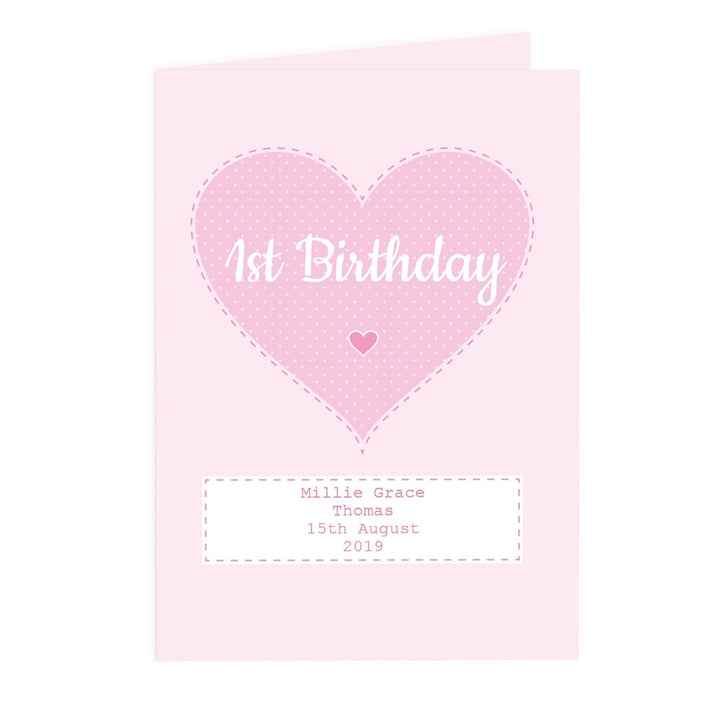 Personalised Heart Stitch & Dot Baby Girl Card