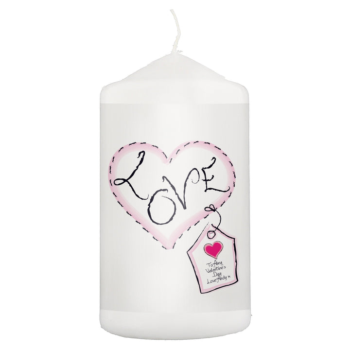Personalised Heart Stitch Love Pillar Candle