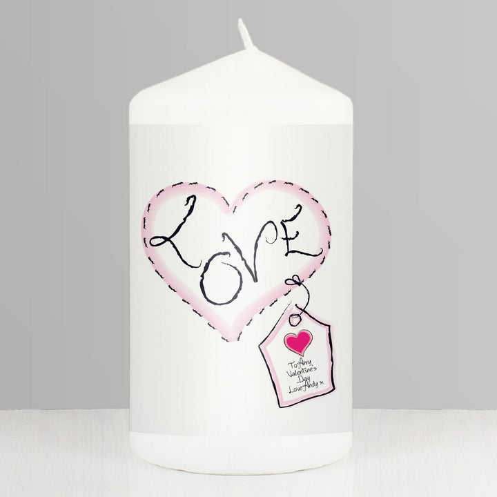Personalised Heart Stitch Love Pillar Candle
