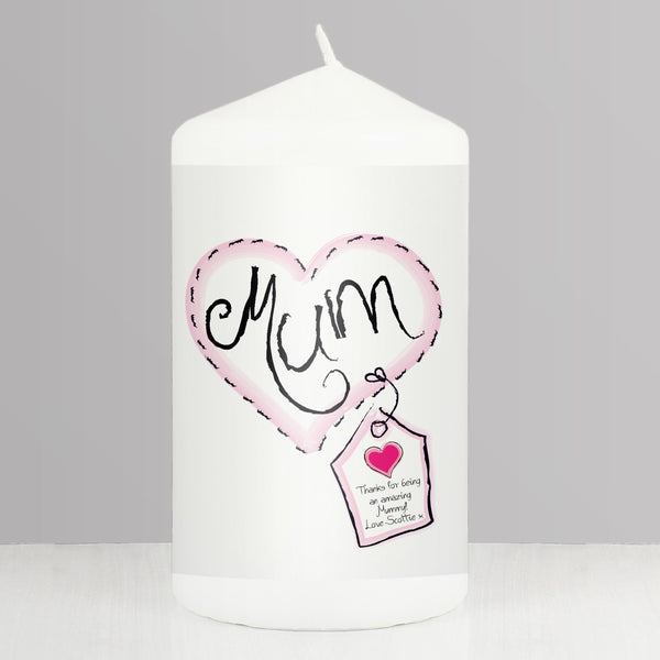 Personalised Heart Stitch Mum Pillar Candle