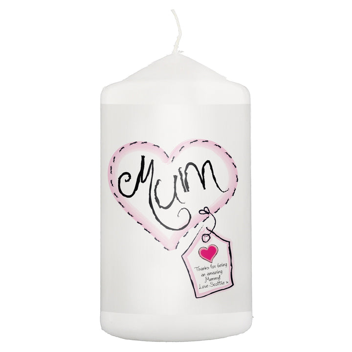 Personalised Heart Stitch Mum Pillar Candle