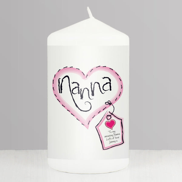 Personalised Heart Stitch Nanna Pillar Candle