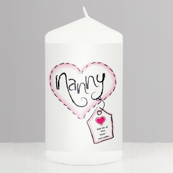 Personalised Heart Stitch Nanny Pillar Candle