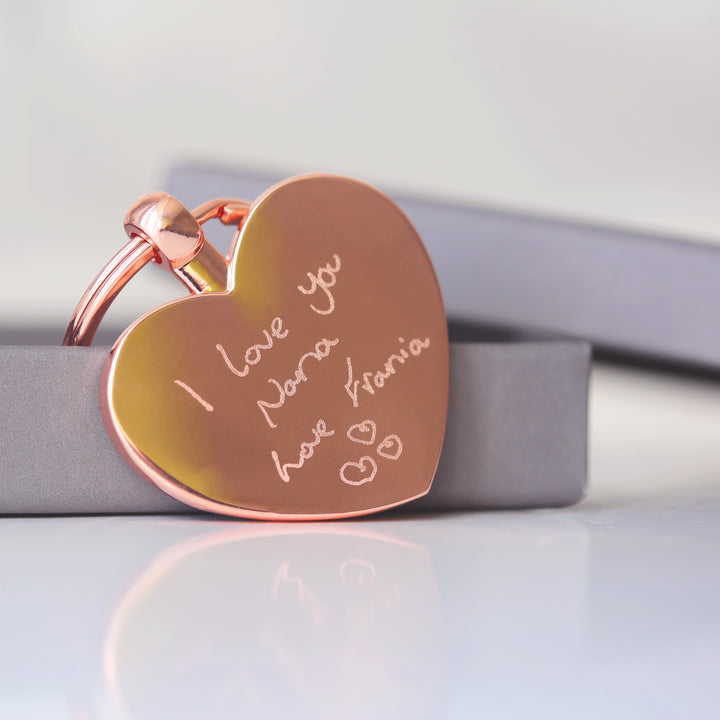Personalised Hearts Forever Keychain With Handwriting Engraving Rose Gold
