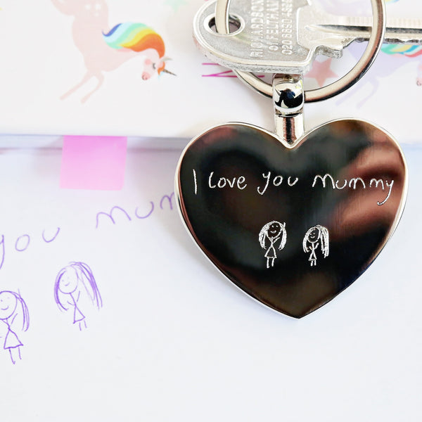 Personalised Hearts Forever Keychain With Handwriting Engraving Silver