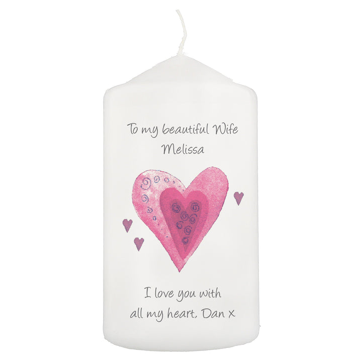Personalised Hearts Pillar Candle