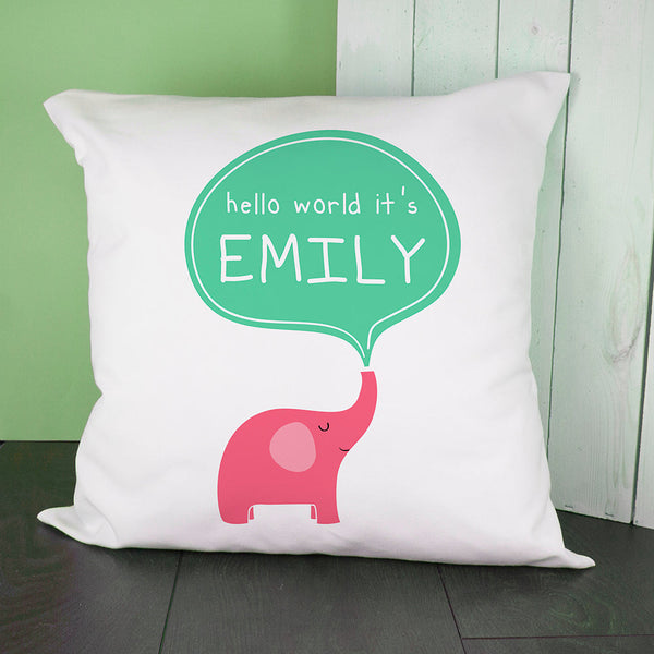 Personalised Hello Baby Elephant Cushion Cover