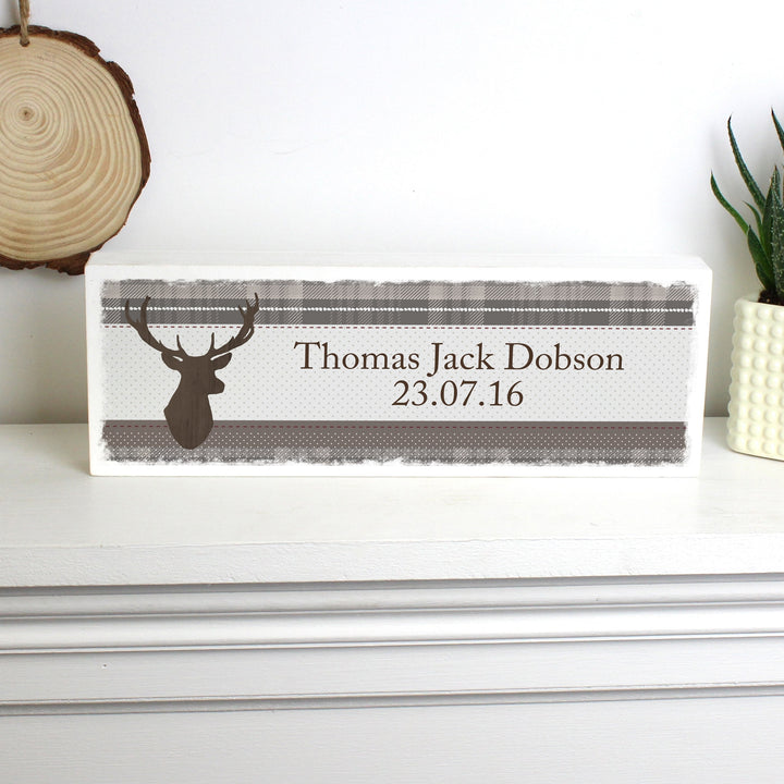 Personalised Highland Stag Wooden Block Sign