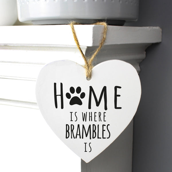 Personalised 'Home is Where' Pet Wooden Heart Decoration