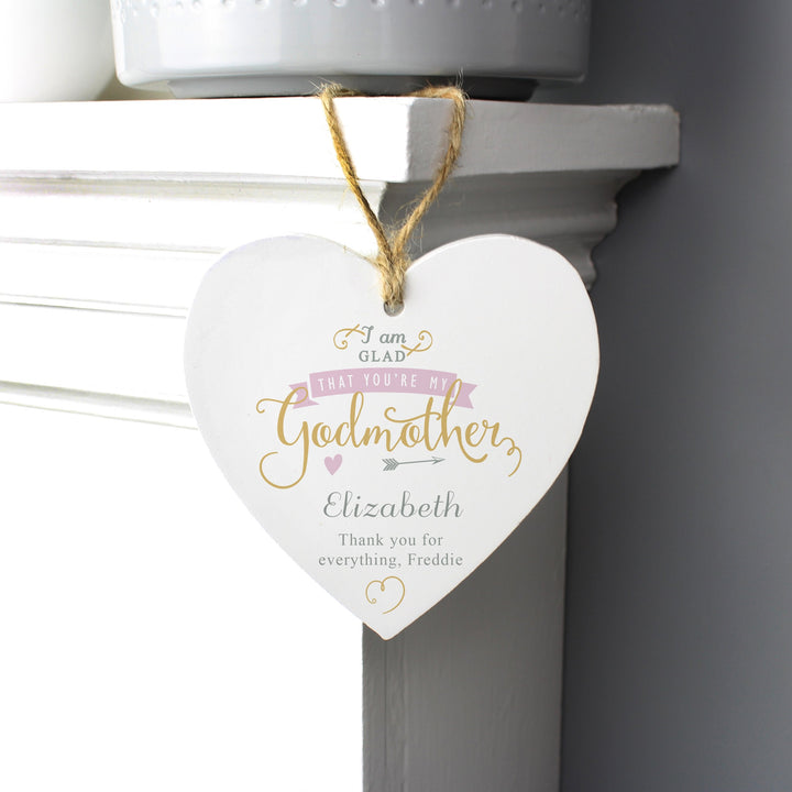 Personalised I Am Glad... Godmother Wooden Heart Decoration