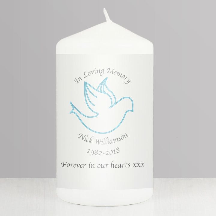 Personalised In Loving Memory Blue Pillar Candle
