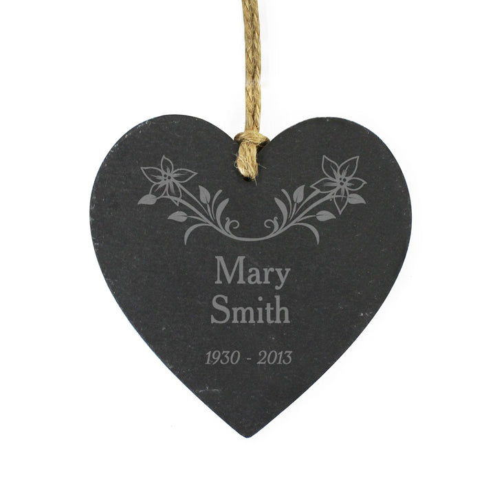 Personalised In Loving Memory Floral Slate Heart Decoration