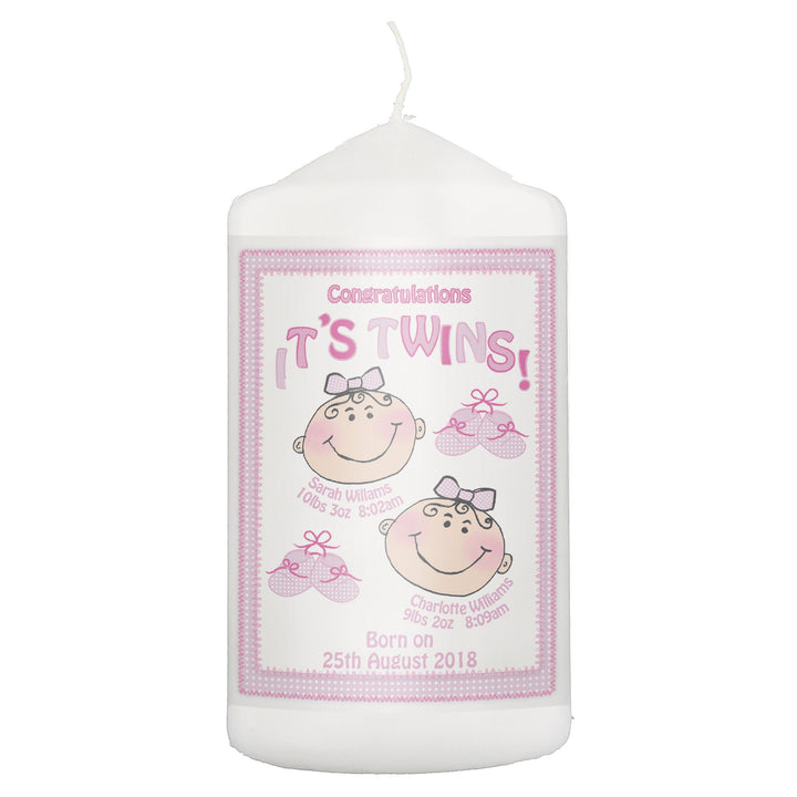 Personalised Its Twins Pillar Candle Pink