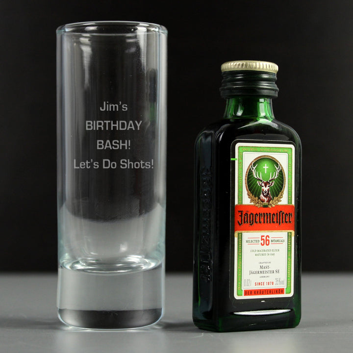 Personalised Jagermeister Shot Glass and Miniature Bottle Of Jagermeister