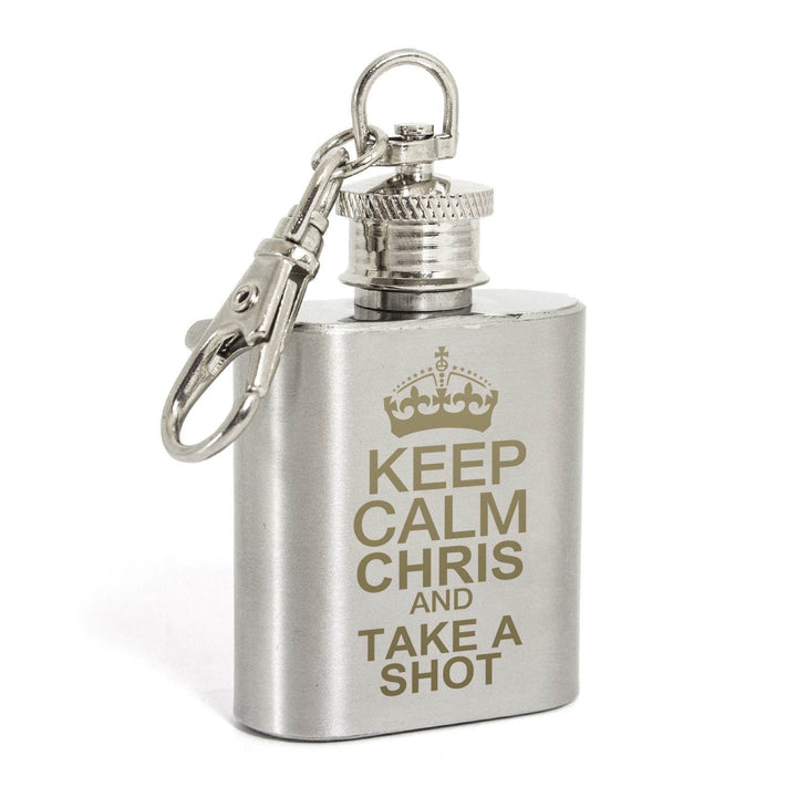 Personalised Keep Calm 1oz Hip Flask Keyring