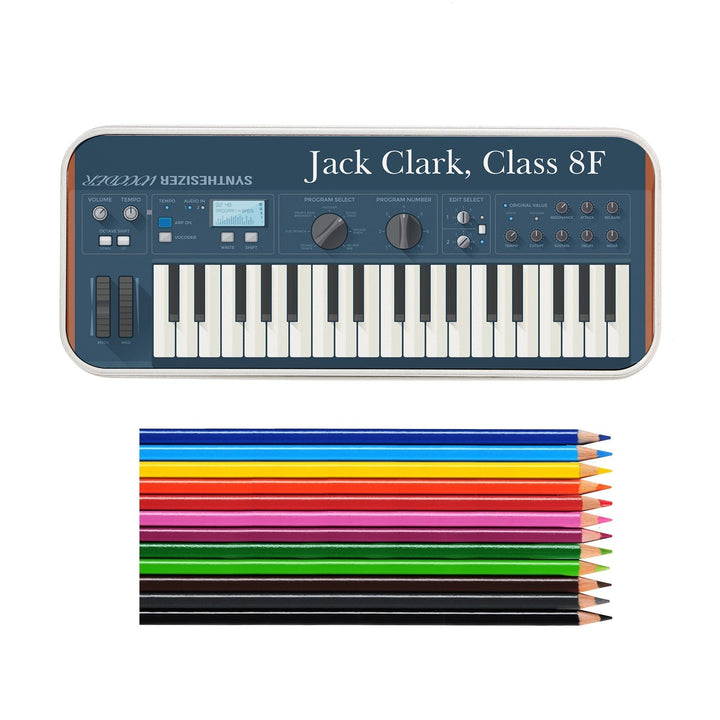 Personalised Keyboard Pencil Tin with Pencil Crayons