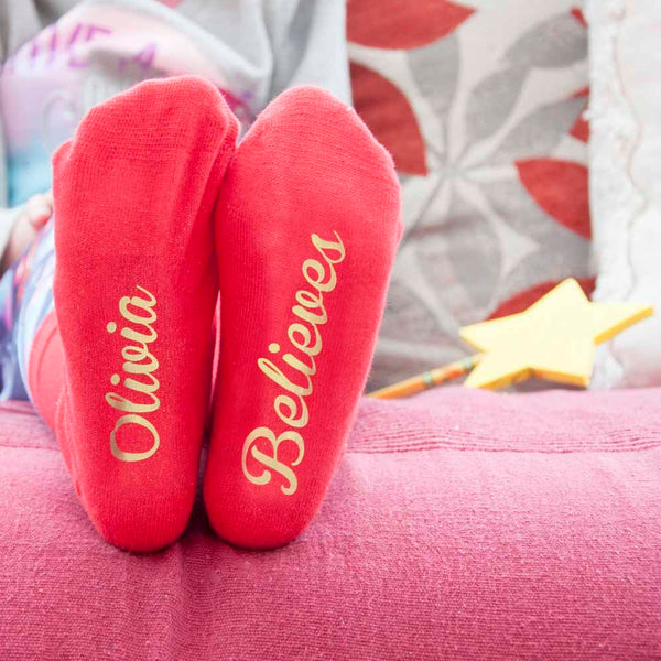 Personalised Kids Crimson & Gold Christmas Day Socks 