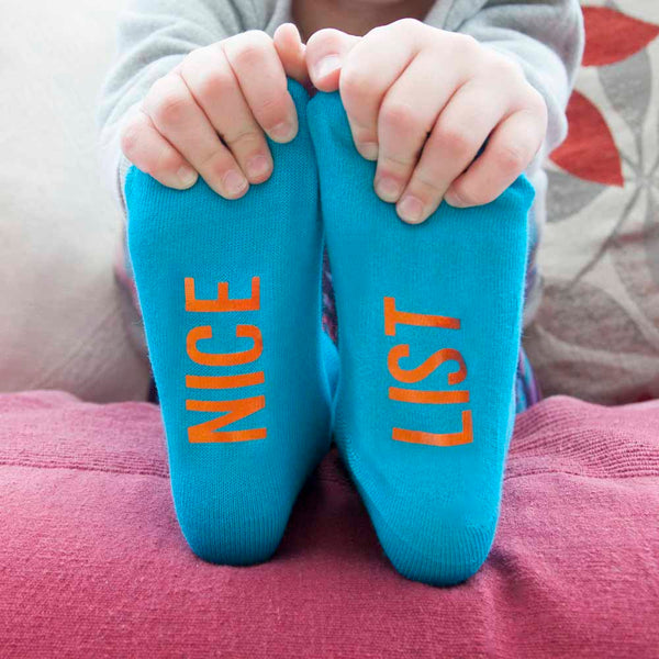 Personalised Kids Turquoise & Terracotta Orange Christmas Day Socks