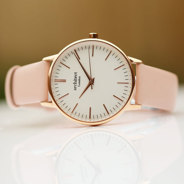 Personalised Ladies Architect Blanc Handwriting Engraved Watch + Light Pink Strap