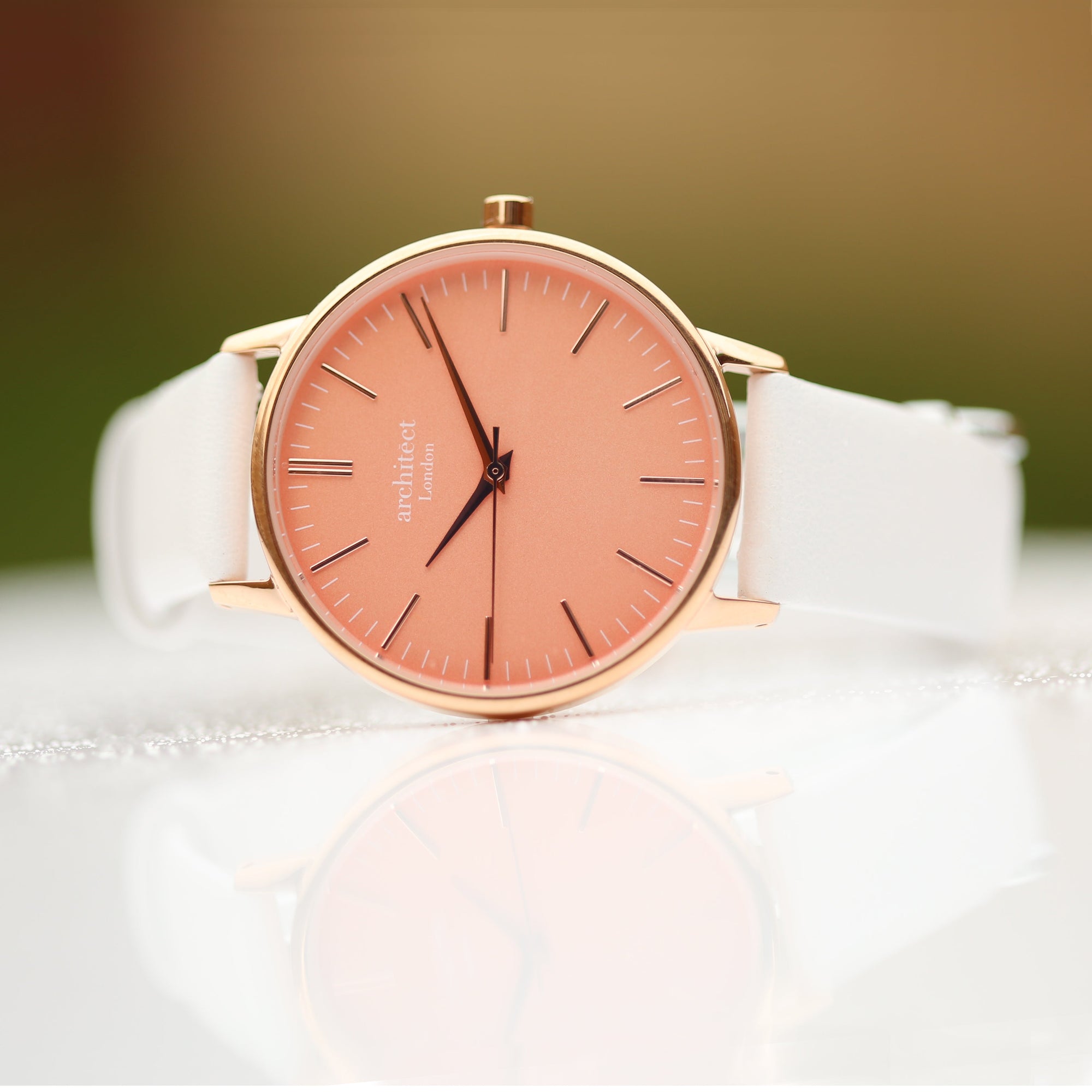 Personalised Ladies Architect Coral Modern Font Engraved Watch + White Strap
