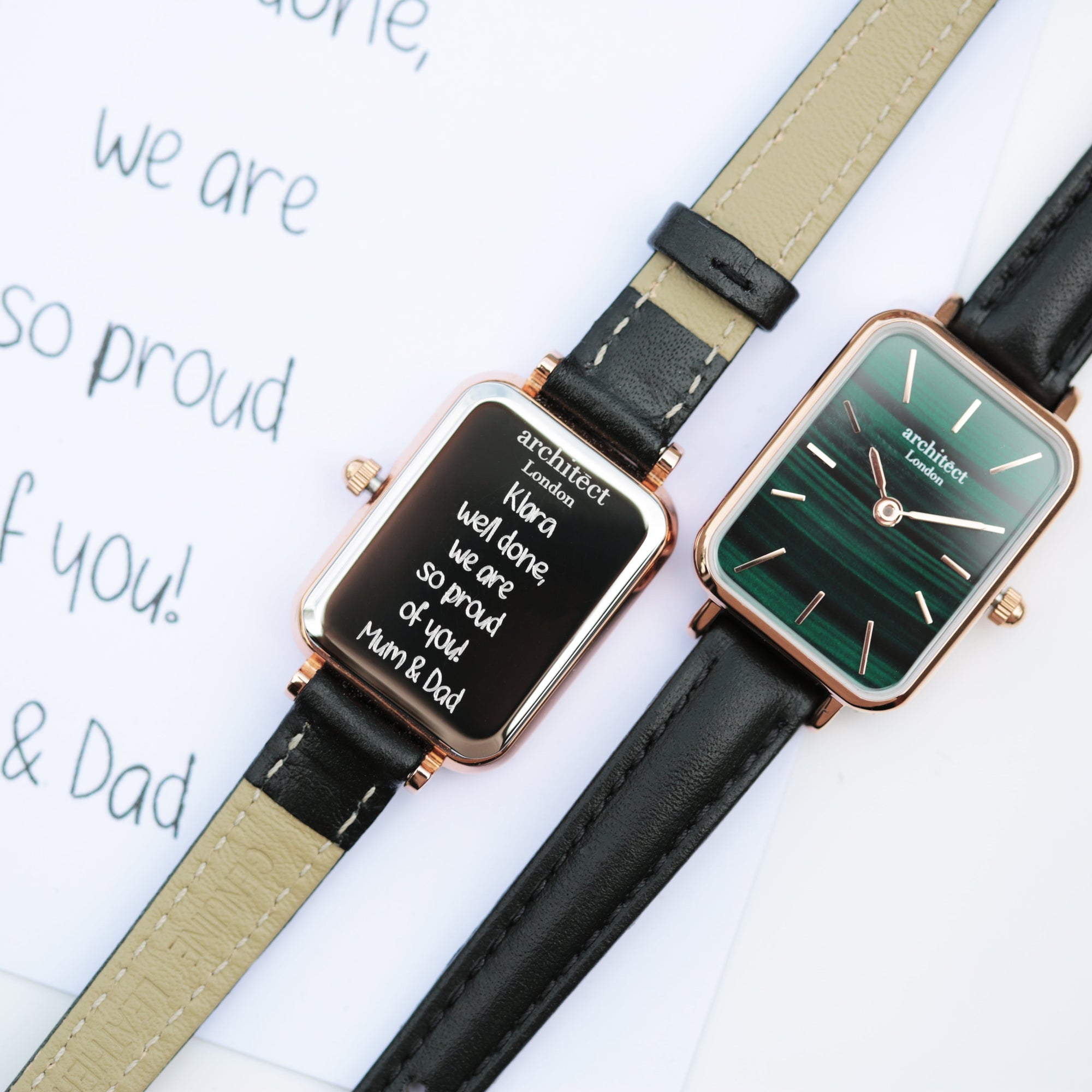 Personalised Ladies Architect Lille Pine Green Watch - Handwriting Engraved