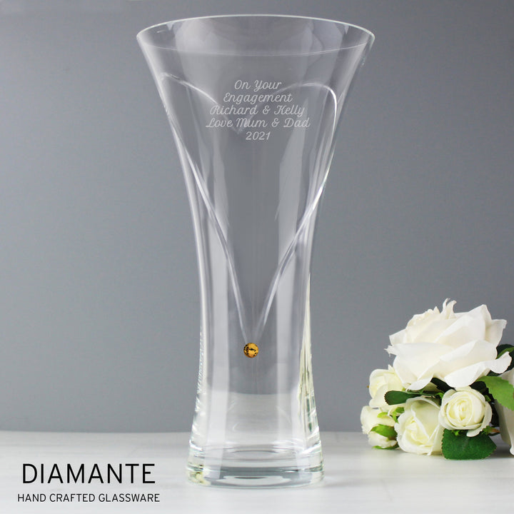 Personalised Large Hand Cut Gold Diamante Heart Vase