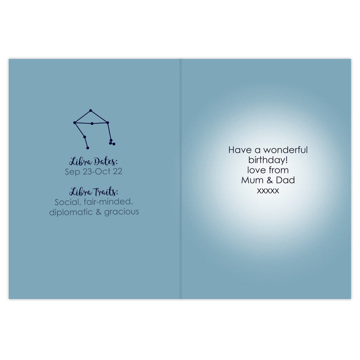 Personalised Libra Zodiac Star Sign Card (September 23rd - October 22nd)