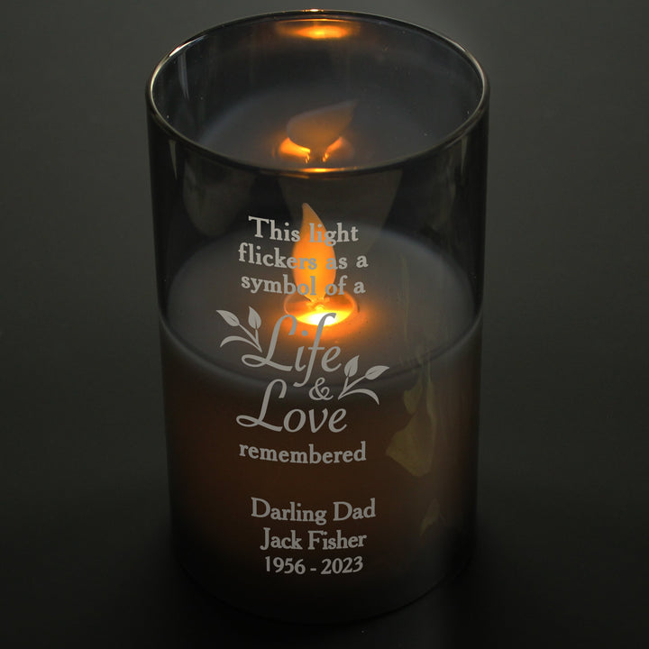 Personalised Life & Love Memorial Smoked LED Candle