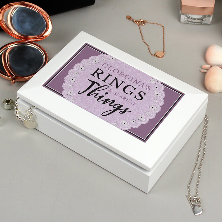 Personalised Lilac Lace 'Rings & Sparkly Things' Jewellery Box
