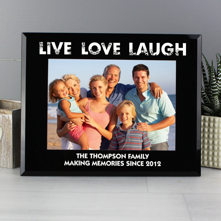 Personalised Live Love Laugh Black Glass 7x5 Photo Frame
