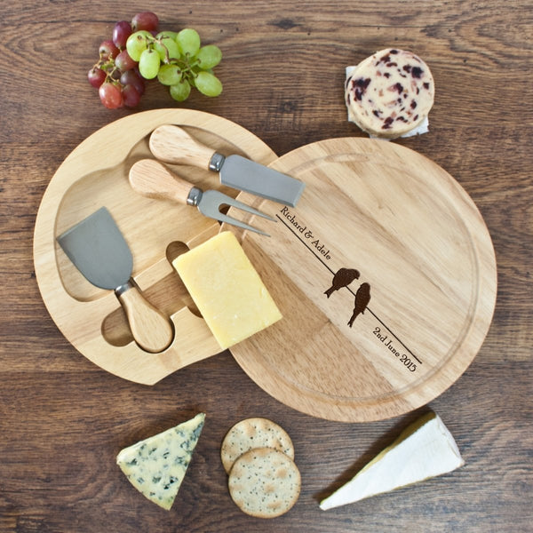 Personalised 'Love Birds' Round Cheese Board