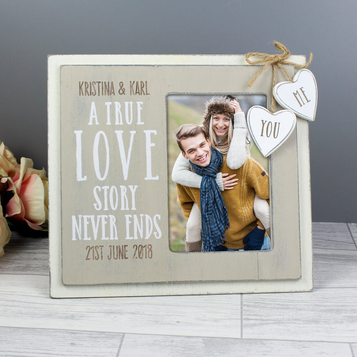 Personalised Love Story 4x6 Wooden Photo Frame