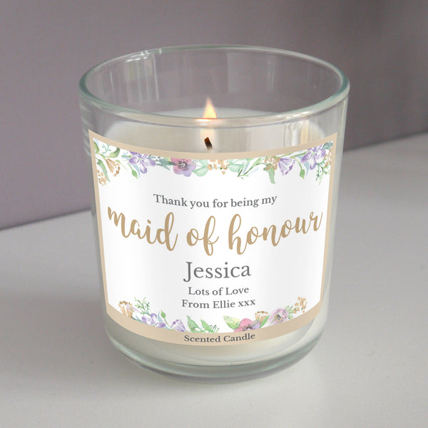 Personalised Maid of Honour 'Floral Watercolour Wedding' Scented Jar Candle