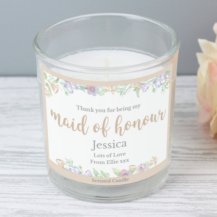Personalised Maid of Honour 'Floral Watercolour Wedding' Scented Jar Candle