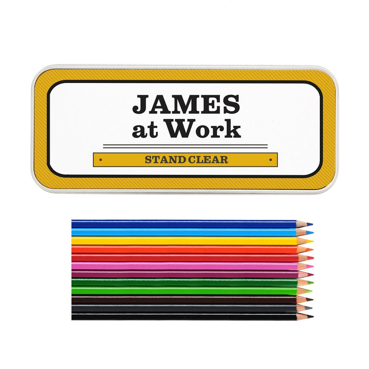 Personalised Man at Work Pencil Tin with Pencil Crayons
