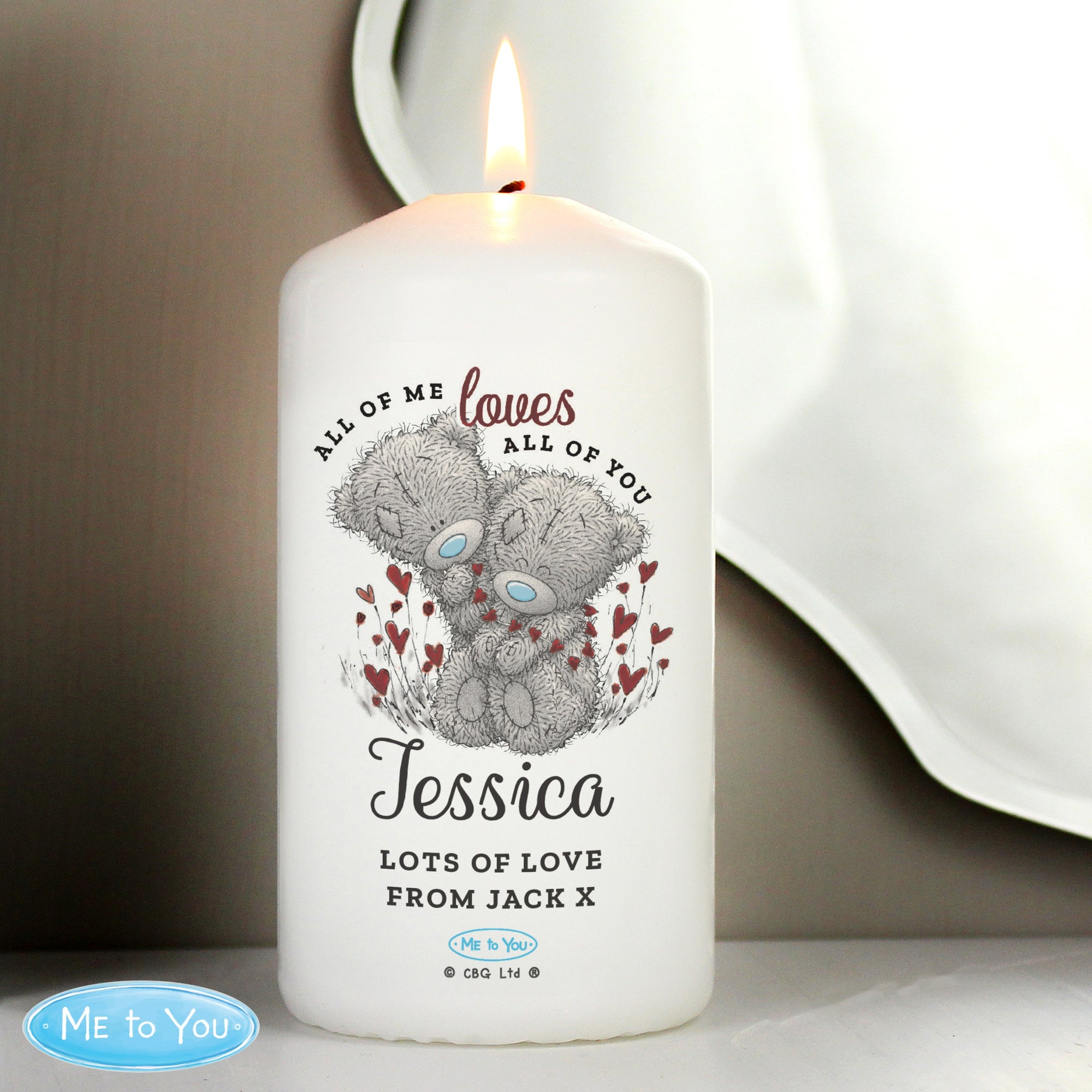 Personalised Me to You Valentine Pillar Candle