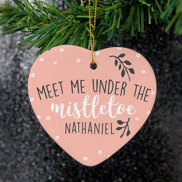 Personalised 'Meet Me Under The Mistletoe' Ceramic Heart Decoration