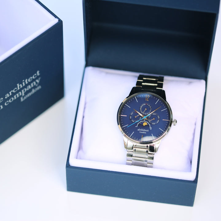 Personalised Men's Architect Apollo Blue Watch Modern Font Engraved